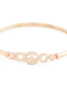 AMI Women White Brass Cubic Zirconia Rose Gold-Plated Kada Bracelet