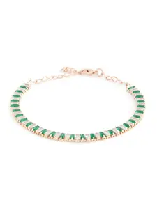 AMI Women Green & Rose Gold-Plated Cubic Zirconia Wraparound Bracelet