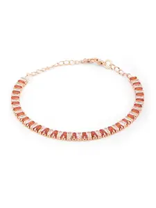AMI Women Rose Gold & Orange Brass Cubic Zirconia Rose Gold-Plated Wraparound Bracelet