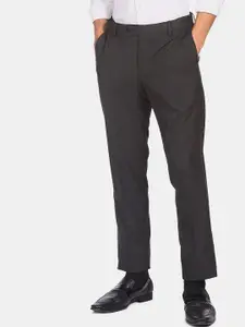 Arrow Men Grey Flat Front Solid Formal Trousers