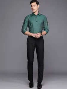 Louis Philippe Men Teal Blue Classic Micro Ditsy Printed Pure Cotton Formal Shirt