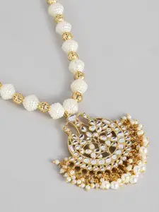 Peora White Kundan Studded Beaded Gold-Plated Necklace Set