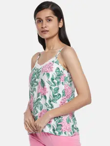 Dreamz by Pantaloons Off White & Pink Floral Print Lounge tshirt