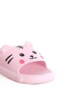 Yellow Bee Girls Pink Kitty Printed Rubber Sliders