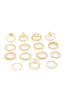 Zaveri Pearls Women Set of 15 Gold Toned Finger Ring