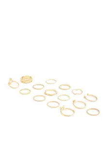 Zaveri Pearls Set of 15 Gold-Plated White Stone Studded Contemporary Stackable Rings