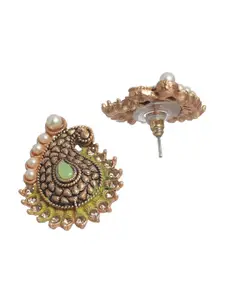 Priyaasi Gold-Plated Green Paisley Shaped Studs Earrings