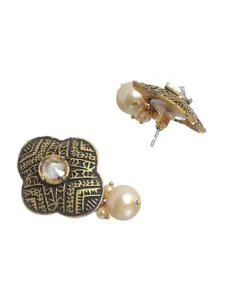 Priyaasi Gold-Plated Black Contemporary Drop Earrings