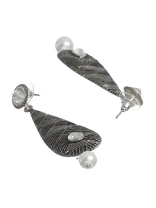 Priyaasi Silver-Plated Oxidised Teardrop Shaped Drop Earrings