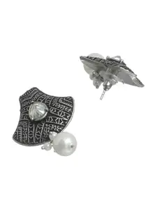 Priyaasi Silver-Plated Oxidised Contemporary Studs Earrings