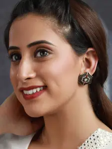 Priyaasi Gold-Toned & Black Contemporary Studs Earrings