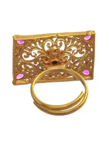 Priyaasi Women Gold Plated Pink Stone Studded Geometric Finger Ring