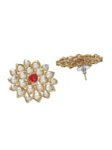 Priyaasi Gold-Toned & Pink Floral Studs Earrings