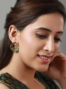 Priyaasi Gold-Plated Green Circular Studs Earrings