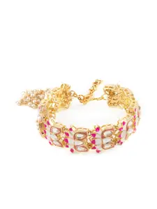 Zaveri Pearls Women Pink & White Kundan Meenakari Gold-Plated Wraparound Bracelet