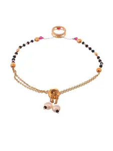 Shoshaa Women Gold-Plated Black & Red Brass Charm Bracelet