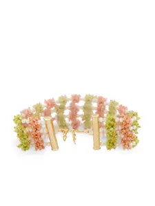 Zaveri Pearls Women Peach-Coloured & Green Gold-Plated Wraparound Bracelet