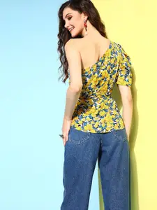 Berrylush Bright Yellow Floral New Neckline Top