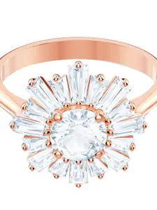 SWAROVSKI Women White Rose-Gold Plated Crystals Studded Finger Ring