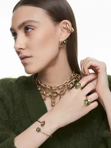 SWAROVSKI Gold-Plated Green & White Crystal-Studded Finger Ring