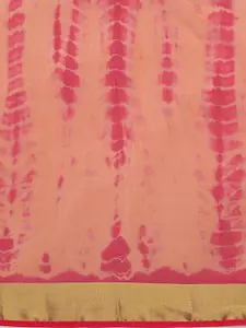 Geroo Jaipur Peach-Coloured & Gold-Toned Shibori Tie and Dye Saree