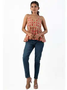 KALINI Peach-Coloured Animal Print Empire Top