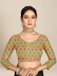 MS RETAIL Grey & Gold-Toned Organza Banarasi Saree