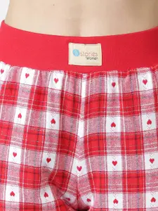 BStories Women Red Checked Pure Cotton Jogger Lounge Pants