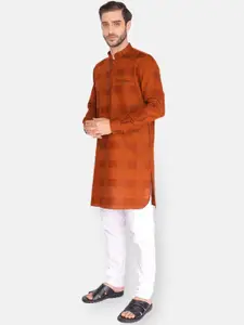 NAMASKAR Men Brown Self Design Cotton Kurta with Pyjamas