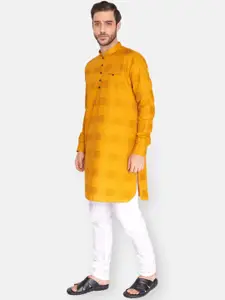 NAMASKAR Men Mustard Yellow Cotton Self Design Kurta with Pyjamas