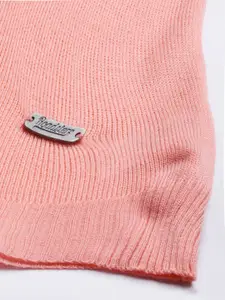 The Roadster Lifestyle Co. Women Peach-Coloured Solid Acrylic V-Neck Pullover