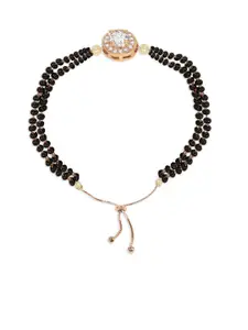 ZINU Rose Gold-Plated Black & White CZ-Studded & Beaded Mangalsutra Bracelet