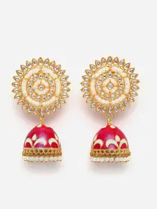 PANASH Gold-Plated Red Kundan Dome Shaped Jhumkas