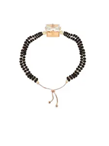 ZINU Women Rose Brass Cubic Zirconia Rose Gold-Plated Ring Bracelet