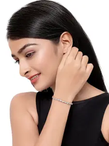 ZINU Women 2 Rose Brass Cubic Zirconia Rose Gold-Plated Cuff Bracelet