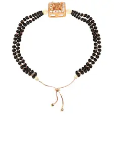 ZINU Women Rose Brass Cubic Zirconia Rose Gold-Plated Wraparound Bracelet