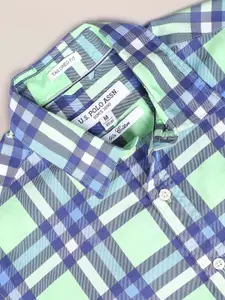 U.S. Polo Assn. U S Polo Assn Men Green Tartan Checks Checked Casual Shirt