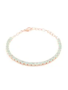 Zaveri Pearls Women Green Brass Cubic Zirconia Rose Gold-Plated Wraparound Bracelet
