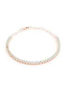 Zaveri Pearls Women Green Brass Cubic Zirconia Rose Gold-Plated Wraparound Bracelet