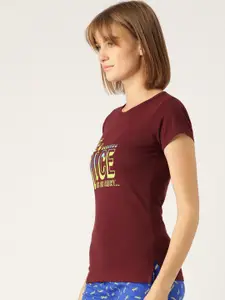 Sweet Dreams Women Maroon Printed Lounge Tshirts
