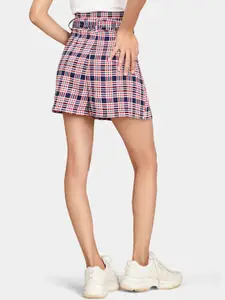 VASTRADO Women Navy Blue Checked Skorts
