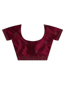 kasee Blue & Burgundy Floral Embroidered Art Silk Saree