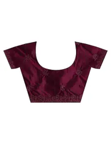 kasee Pink & Burgundy Floral Embroidered Art Silk Saree