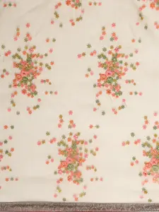 kasee Grey & Orange Floral Embroidered Organza Saree