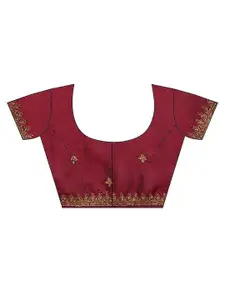 kasee Maroon & Gold-Toned Floral Embroidered Art Silk Saree