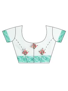 kasee Blue & Pink Floral Embroidered Net Saree