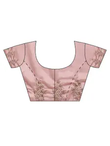 kasee Pink & Gold-Toned Floral Embroidered Pure Chiffon Saree