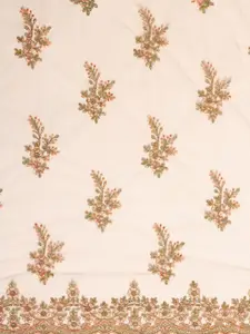 kasee Peach-Coloured & Gold-Toned Floral Embroidered Net Saree