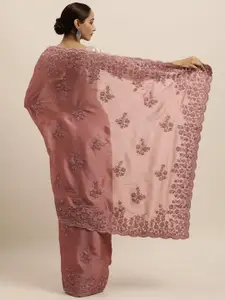 kasee Peach-Coloured Floral Embroidered Art Silk Saree