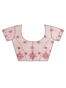 kasee Pink Floral Embroidered Net Saree